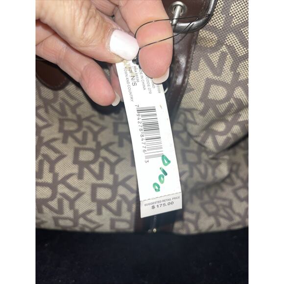 Vintage DKNY Signature Logo Handbag Purse Tan Brown Leather Silver Buckles Trim - Picture 3 of 12